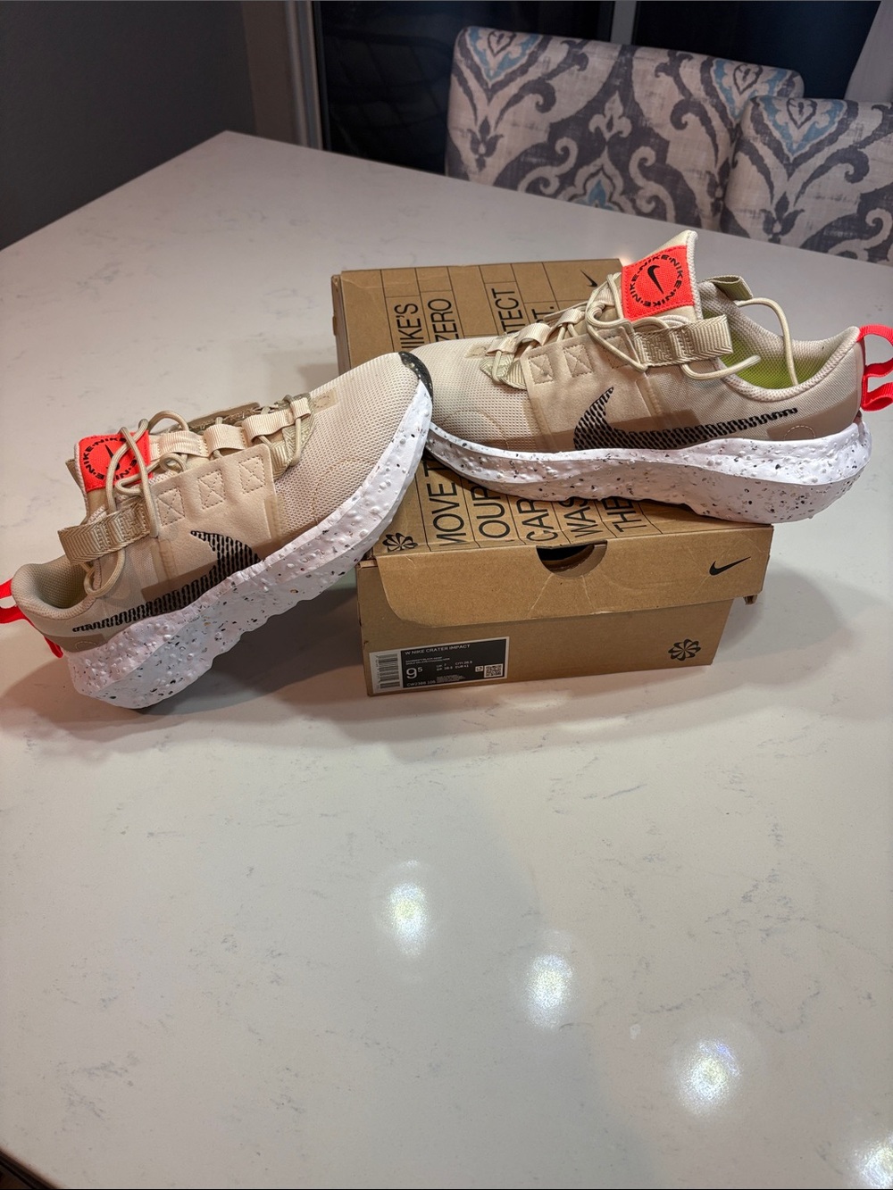 Nike Men Sneakers in Cream with Neon Orange Accents